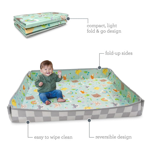 57" Infantino Foldable Soft Foam Play Mat, Baby Mat for Floor Time, Lightweight, Easy to Store, Wipeable, Animals