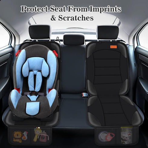 Siivton Car Seat Protector for Child Car Seat - Non-Slip, Waterproof with 2 Mesh Pockets (Black)