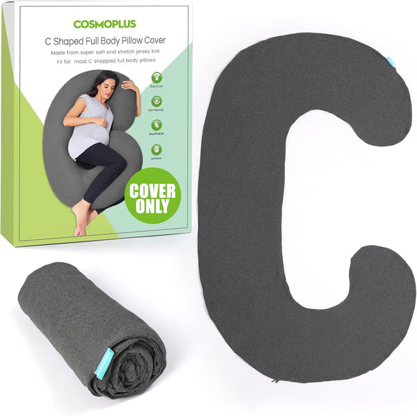 COSMOPLUS C Shaped Pregnancy Pillow Cover, Full Body Pillow Case, Stretchy Cool Jersey Fabric, Heather Grey for