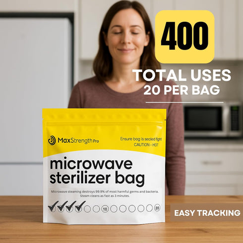 20pc 20 Max Strength Pro Microwave Steam Sterilizer Bags for Baby Bottles, Soothers, Teethers, Breast Pump Parts