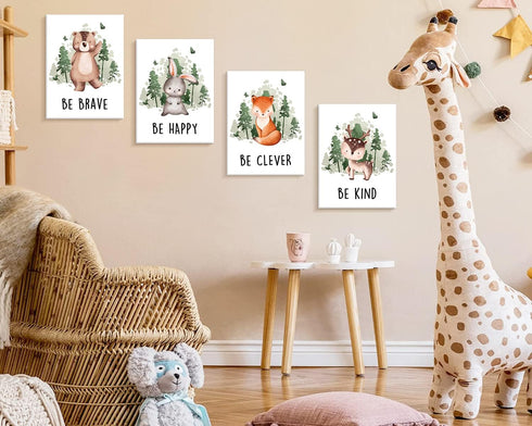 4 Set Creoate Kids Room Decor Wall Art, Pieces Cute Animal Picture with Inspirational Quotes Canvas Print Artwork