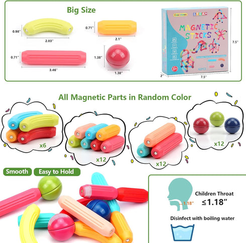 COUOMOXA Magnetic Building Sticks Blocks Kids Toys, STEM Educational Construction Toys for 3-8 Year Olds, Gifts for Kids