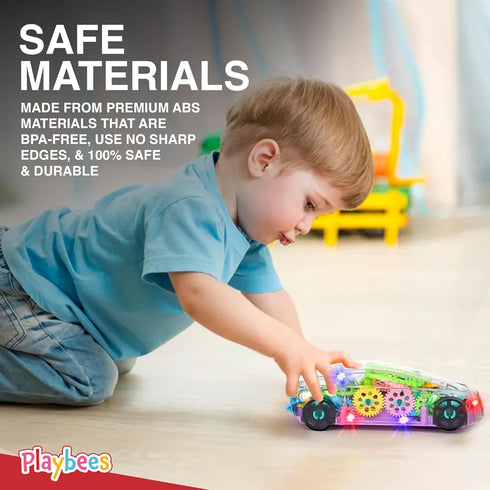 Light-Up Transparent Car Toy for Kids - Bump and Go with Colorful Gears, Music & LED Effects, Great Gift