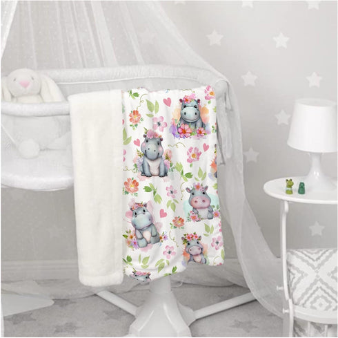 Cute Hippo Floral Baby Blanket - Super Soft Swaddle Newborn Cozy Receiving Blanket for Crib 40x30