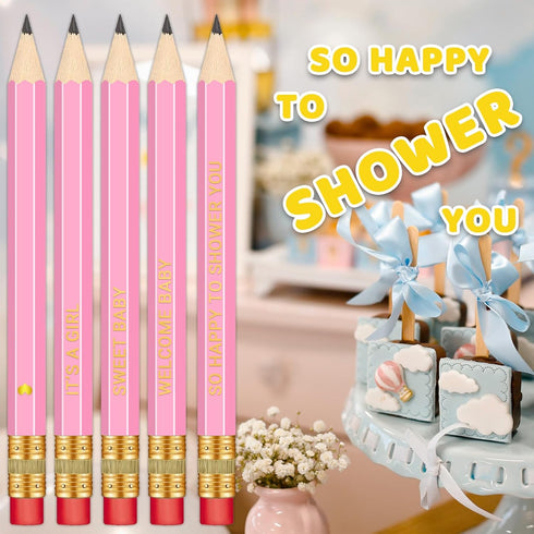 50Pcs Baby Shower Pre-sharpened Half Pencils with Erasers, 4 Inches, for Baby Shower Games