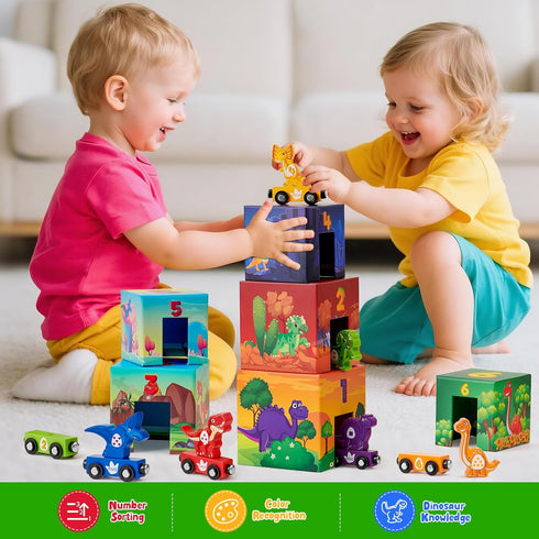 Set, 1 2 3 Atoylink Toddler Dinosaur Sorting and Stacking Toys with Magnetic Wooden Dinosaur Train Baby Number Blocks