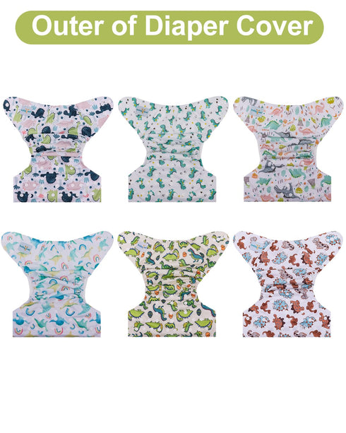 6 Pack Gussets, babygoal Cloth Diaper Covers with Wet Bag for Fitted Diapers and Prefolds with Double Adjustable