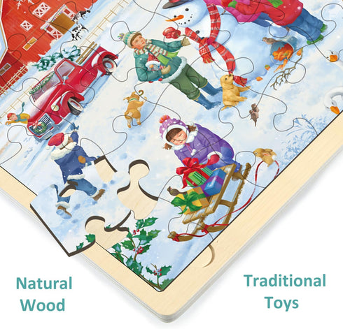 MoinKidz 48 Piece Christmas Puzzles for Kids Ages 3-5 - Winter Holiday Wooden Jigsaw Puzzle