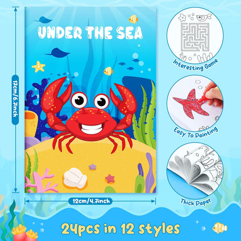24 Under the Sea Coloring Books with 24 Stacking Crayons, Ocean Animals Party Favors for Kids Birthday Goodie Bag Gift