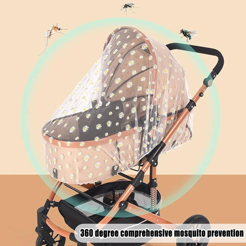 Mosquito Net for Stroller,Baby Pram Net Portable Daisy Print Stroller Netting Cover Perfect Bug Net for Strollers,Bassinets,Mini Crib,Cradles and Playards (White Daisy) by BQSAZHYJ