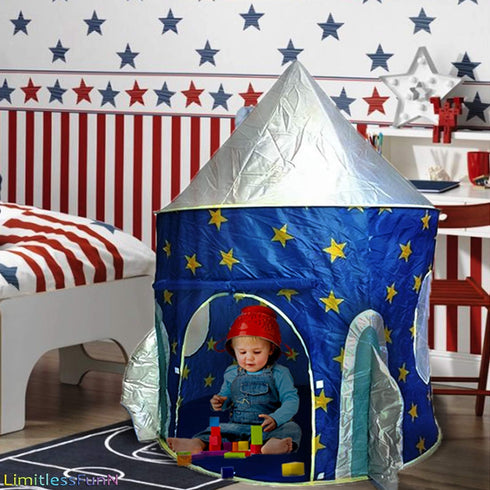 LimitlessFunN Rocket Ship Pop Up Kids Play Tent - Indoor Castle Playhouse with Star Lights & Carrying Case