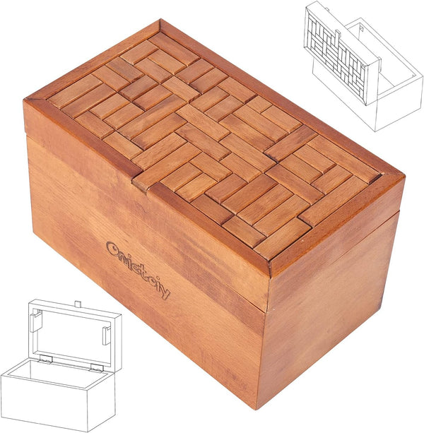 Big 32 Steps Wooden Secret Puzzle Box, Handmade Beech Wood Money Holder, Retro Compartment Brain Teaser Toy for Kids