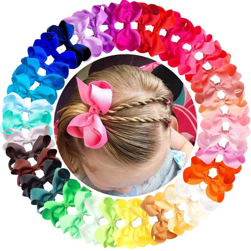 CÉLLOT 40 Pieces 3 Inch Hair Bows for Girls, Grosgrain Ribbon Boutique Clips for Teens Toddlers Kids