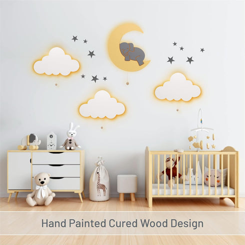 Lumipets Lighted Elephant on Moon, Nursery Night Light, Wall Mounted Lighted, Battery Operated Cloud Light