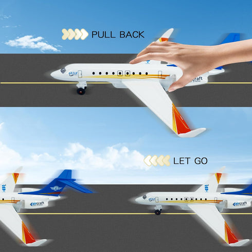 G650 3 OTONOPI Airplane Toy, Die Cast Metal Plane Toy Model Single Airlines, Pull Back Bump and Go Airbus Plane