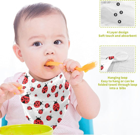 YETTASBIN 4 3 Pack Ladybugs Muslin Baby Hand Washcloths, Soft Cotton Bath Face Towel, Layers Extra Absorbent Feeding