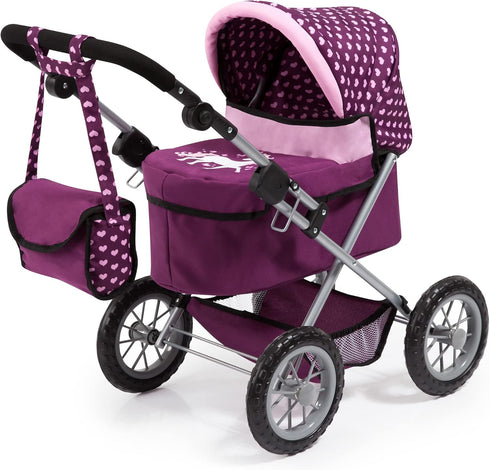 Bayer Trendy Doll Pram & Stroller, Burgundy Pink, 18 inch Dolls, Adjustable