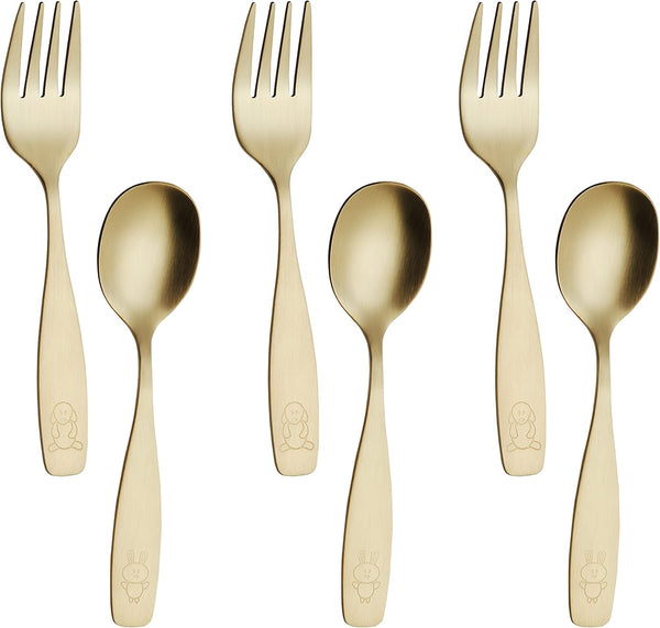 ANNOVA Kids Silverware Set, Stainless Steel Safe Flatware for Children, Forks, Tablespoons, Toddler Utensils (Gold, 6)