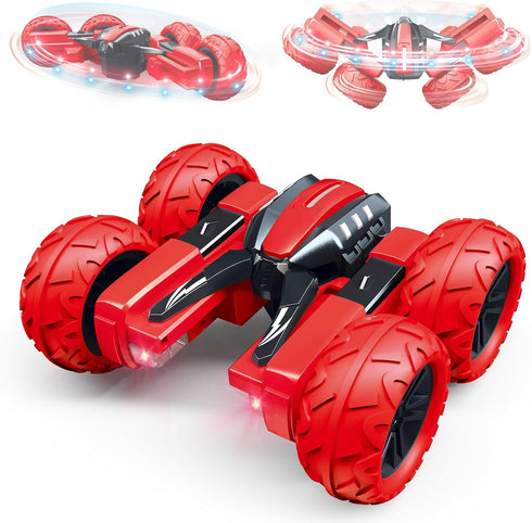 Threeking RC Stunt Car Remote Control Cars with Lights Rotating Double-Sided Driving