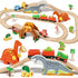 Lehoo Castle Wooden Train Set, Dinosaur Wooden Train Track Set for Toddlers 2-4, Fits Thomas and Brio