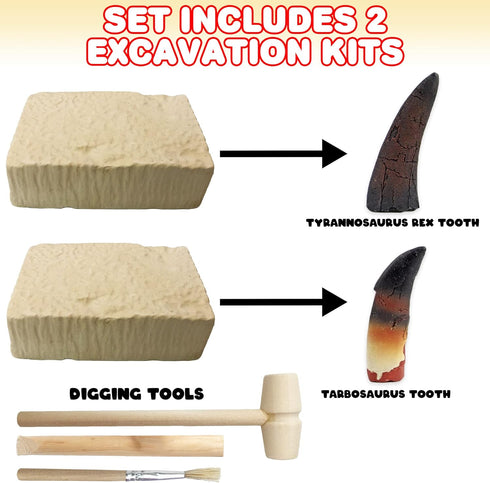 ArtCreativity Dino Teeth Dig and Discover Excavation Kit for Kids with T-rex and Tarbosaurus Fossil Teeth