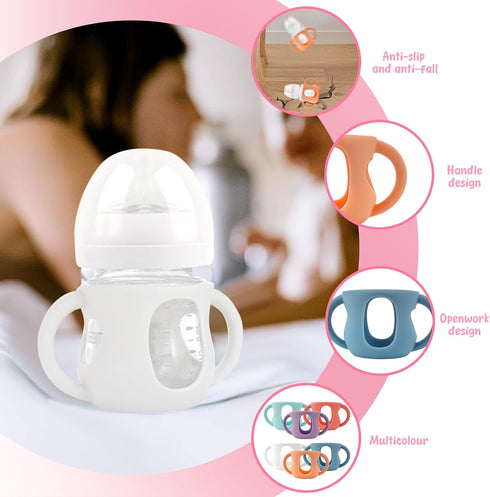 NEMTMCUA 6Pcs 120ml Baby Bottle Sleeves, Drop Resistant Glass Protection Sleeves with Handles for Avent Baby Bottles