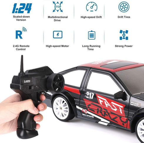 1/24 2.4GHz 4WD 4) Liberty Imports RC Drift Car Remote Control Sport Racing On-Road Vehicle with LED Light, Batteries