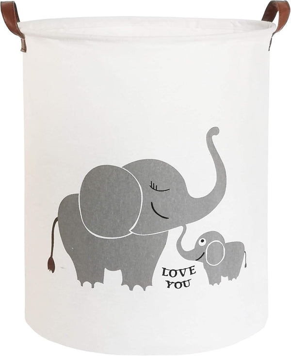 CLOCOR Collapsible Round Storage Bin, Large Storage Basket, Clothes Laundry Hamper, Toy Storage Bin (Love Elephant)
