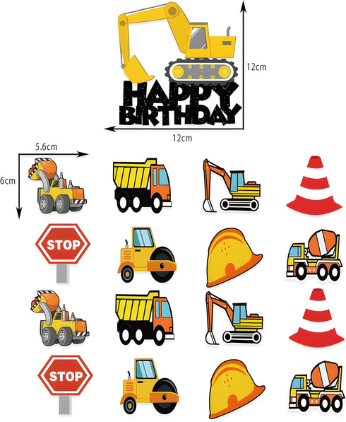 PEIQICHU Excavator Birthday Decorations Construction Birthday Party Decoration Supplies for Kids Truck Car Themed Happy