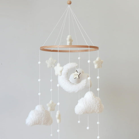 Goukurlsma Boho Cloud Moon Crib Mobile Boho Baby Mobile for Crib Neutral Clouds,