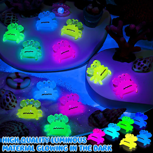 SYWHXY 63PCS (7 Luminous Mini Resin Crabs Cute Crab Figurines Glow in The Dark, Tiny Miniature Crabs Animals for Micro