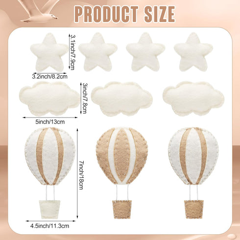 Poen 10 Pcs Star Hot Air Balloon and Cloud Nursery Decor Western Wall Decor for Bedroom Mini Felt Clouds Stars Hot Air