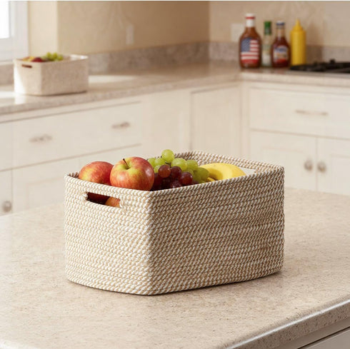 5 Pack Closet, Woven Storage Baskets for Shelves, Decorative Basket Organizer Storage Bins for Toys, Books, Clothes