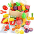35PCS 3 4 5 6 Wooden Play Food for Toddlers, Pretend Food Toys Play Kitchen Accessories with Storage Basket, Learning