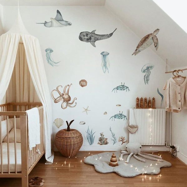 QUCHENG Ocean Wall Decals Marine Animal Boys Bedroom Large Stickers Removable Whale