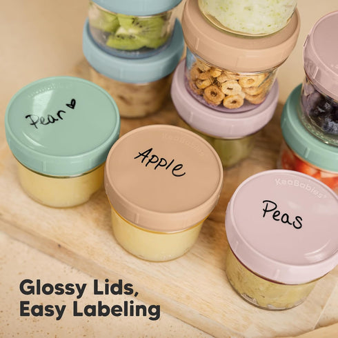 KeaBabies 12pk 4oz Glass Baby Food Containers, Leak-Proof, Microwavable Baby Food Storage Jars (Musk Dusk)