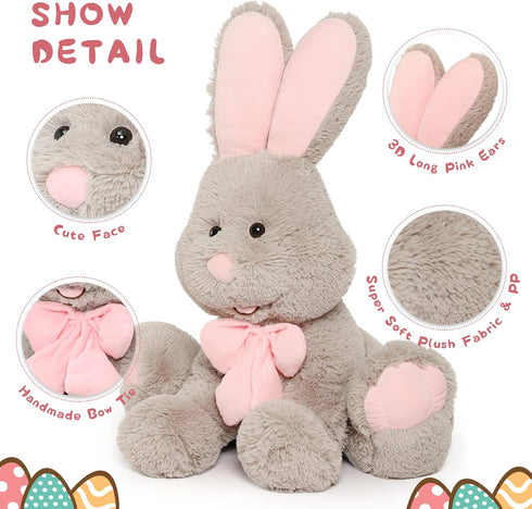 MorisMos Giant Bunny Stuffed Animal, 31.5'' Large Grey Rabbit Plush Toy with Pink Ears, Ideal Gift for Cuddling