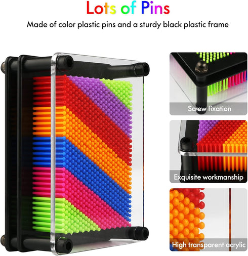 LXS 3D Pin Art Board Toy, Colorful Plastic Board Size (3.75 x 5 inches), Classic Pin Impression Art Toy for Kids