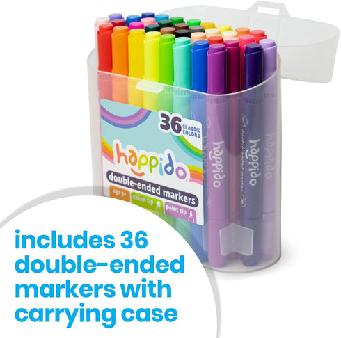 International Arrivals Happido Set of 36 Double Sided Markers, Non Toxic Markers for Kids Ages 4-8, Water Based Vibrant Coloring Kids Markers with CaseGreat School Supplies by International Arrivals