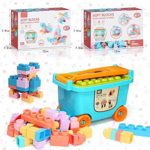 Large Particle Soft Building Block Toys with Storage Box for Toddlers Aged 18 Months to 6 Years (81P)