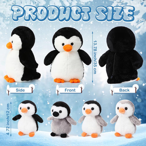 5 Set 14 Inch Mommy 4 Pcs Stuffed Animal Penguin Plush Toy Penguin Stuffed Animal with Cute Babies in Zippered Belly