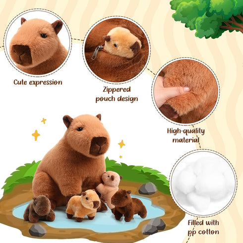 Hollowfly 5 Mommy 4 Pcs Capybara Stuffed Animals Capybara Plush Gift for Stuffed Kids with Cute Babies Inside Soft