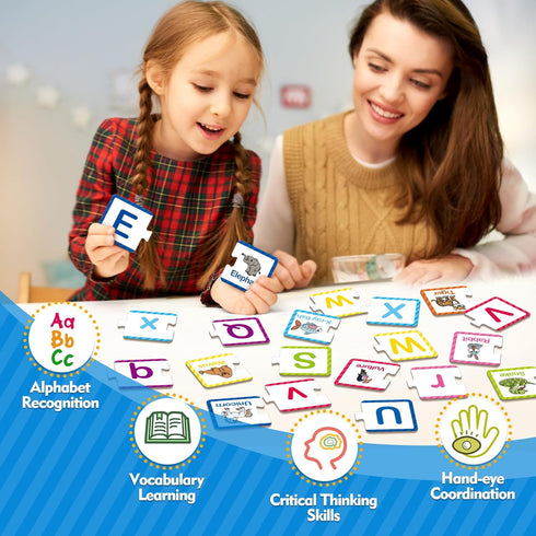 Alphabet Puzzle Cards - ABC Learning Toys for Toddlers, Matching Letter Game for Preschool Activities