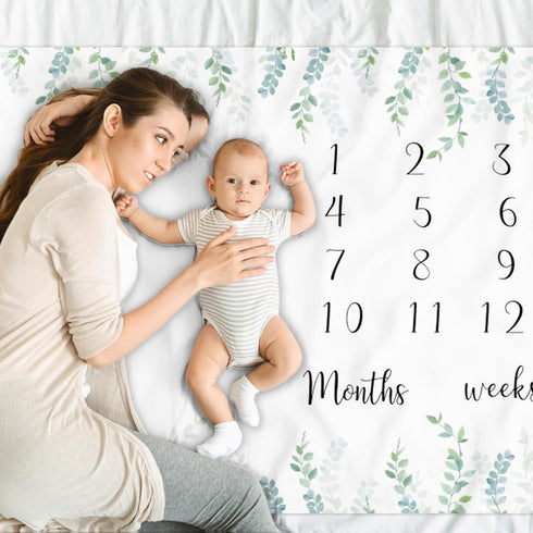 CSFOTO Baby Milestone Blanket 60''x40'', Eucalyptus Leaves Newborn Photography Props Blanket for Boy & Girl