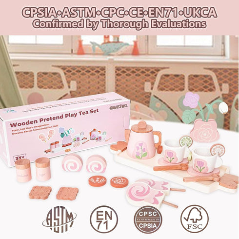 Set Set 26 Set 3-5 Wooden Tea for Little Girls, Pretend Play Tea Party Toy with PCS Play Kitchen Accessories, Princess