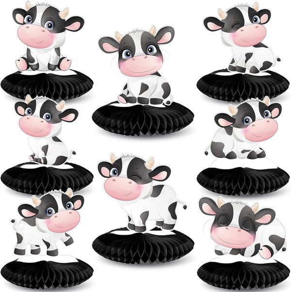 Outus 8 Pieces Cow Honeycomb Centerpieces - 3D Cow Party Decoration for Tables, Farm Animal Barn Party Supplies