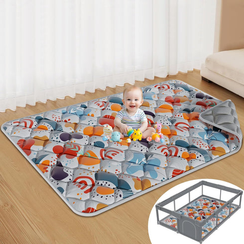 Jaobeem Baby Play Mats for Floor, Foldable 74x50 Playpen Mat Grey, Thicken