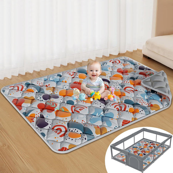Jaobeem Baby Play Mats for Floor, Foldable 74x50 Playpen Mat Grey, Thicken