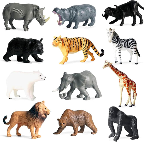 12 Pcs Realistic Mini Safari Zoo Animal Figurines - Plastic Educational Playset for Cake Toppers and Parties