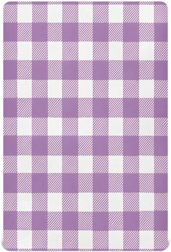 Flradish Purple Gingham Crib Sheets for Boys or Girls,Stretchy Fitted Cozy Soft Breathable